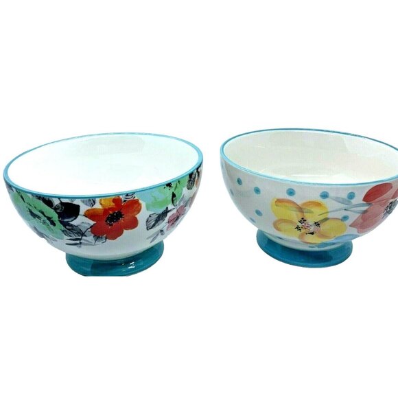 Four Pioneer Woman Cereal Soup Bowls Floral & Dots - Picture 5 of 12